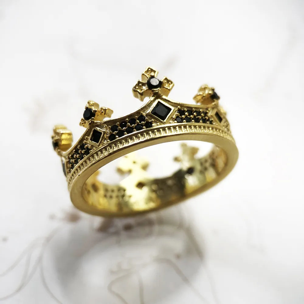 Royal Power Crown Golden Ring in 925 Sterling Silver Victorian Vintage Gift for Men Women Europe Summer New Fine Jewelry