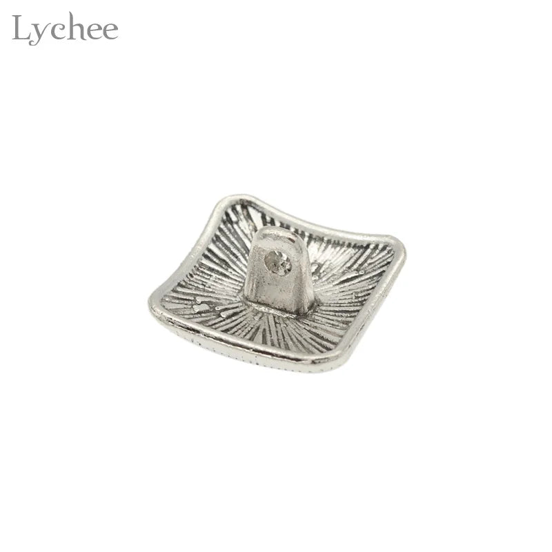 Lychee Life 10pcs Square Silver Flower Metal Shank Button Carved Jeans Button DIY Sewing Craft 13x13mm