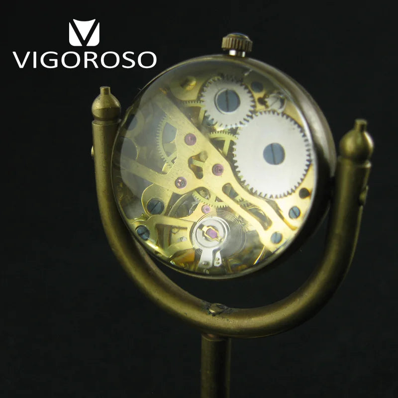 Pure Copper Antique Hand Winding Mechanical Glass Clock