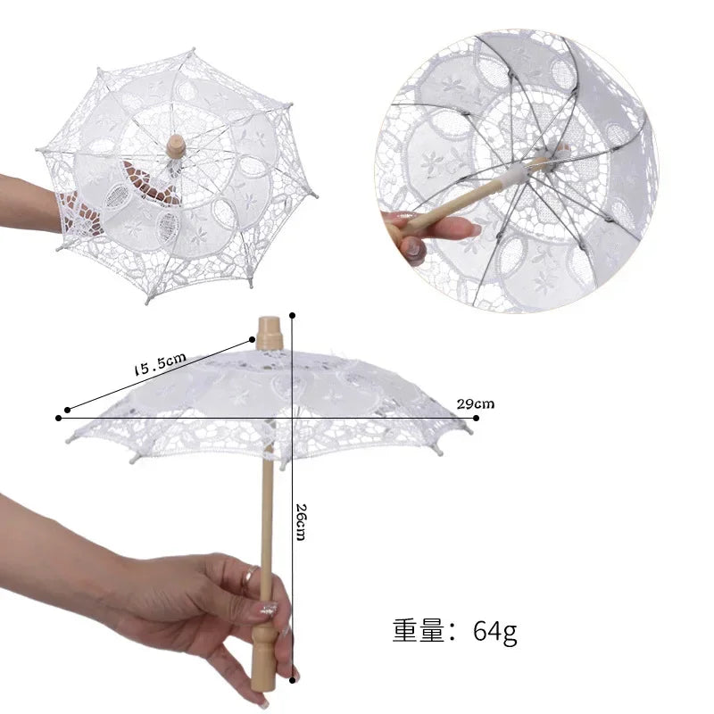 28/45/75CM Wooden Handle Lace Craft Umbrella Celebrity Lace Umbrella Wedding Photography Bride Bridesmaid Umbrella Decor