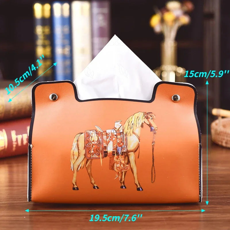 Retro Furniture Tissue Box PU Leather Napkin Holder Desktop Bedroom Coffee Table Paper Drawer Leather Car Universal Organizer