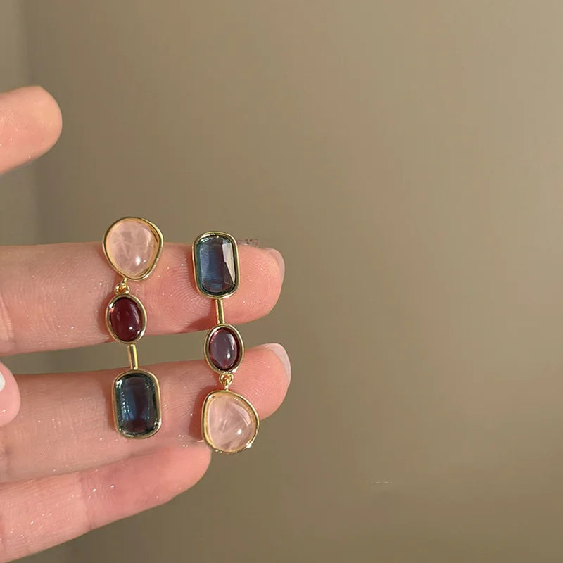 Asymmetric Colourful Costume Gem Earrings