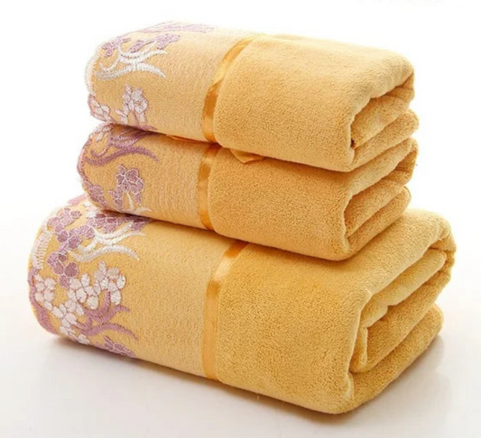 3pcs Lace Border Embroidery Face Bath Towel Set