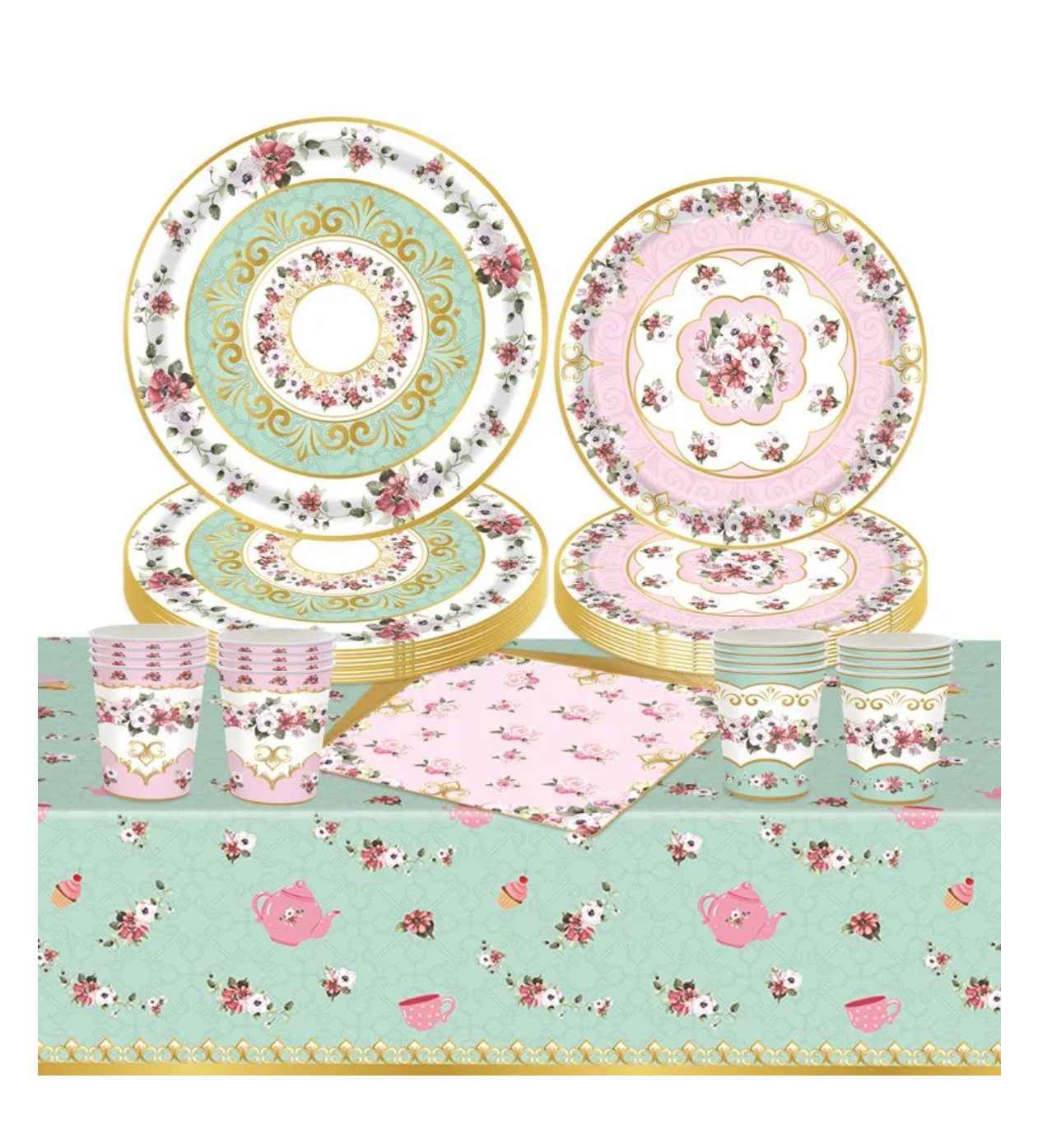 8 Guest Tea Party Vintage Paper Tableware