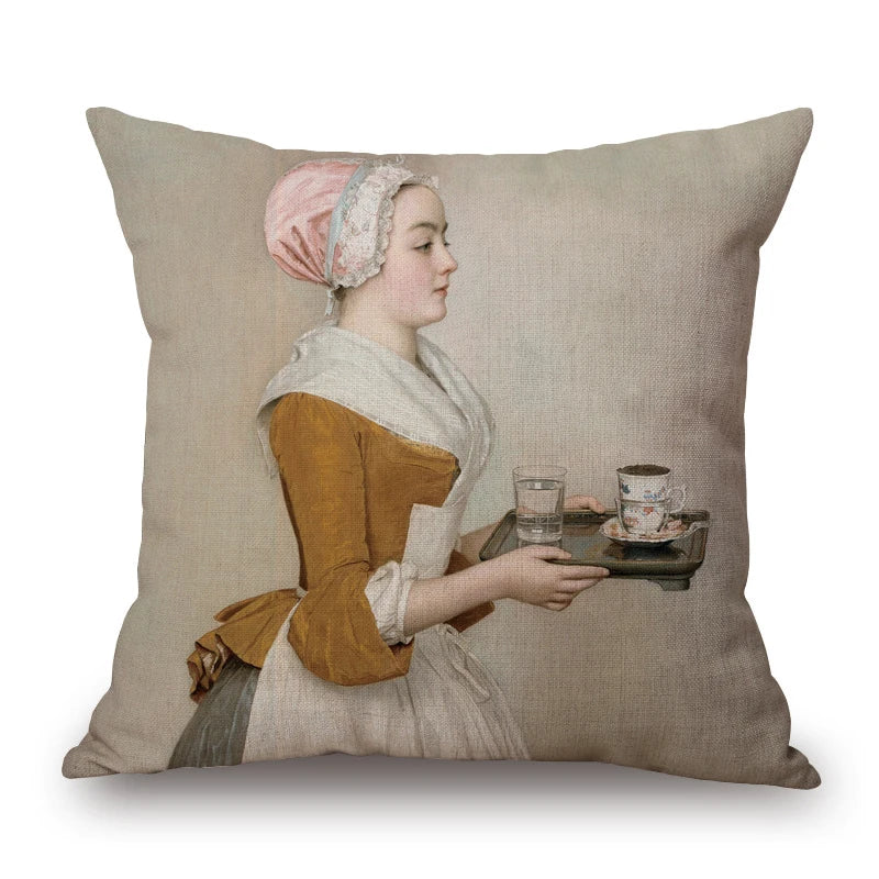 Oil Painting Lady Portrait Pillow Case Cushion Cover