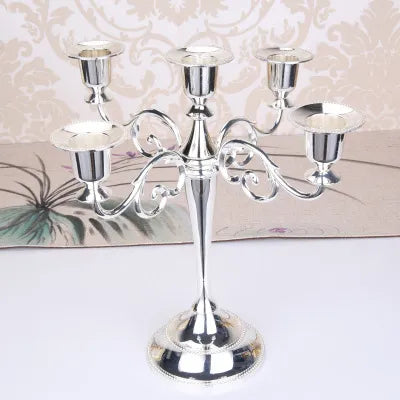 Silver Gold Black Bronze Metal Candle Holder Retro 5 Arms Candle Holder Dinner Hotel Home Decor Romantic Retro Candlestick