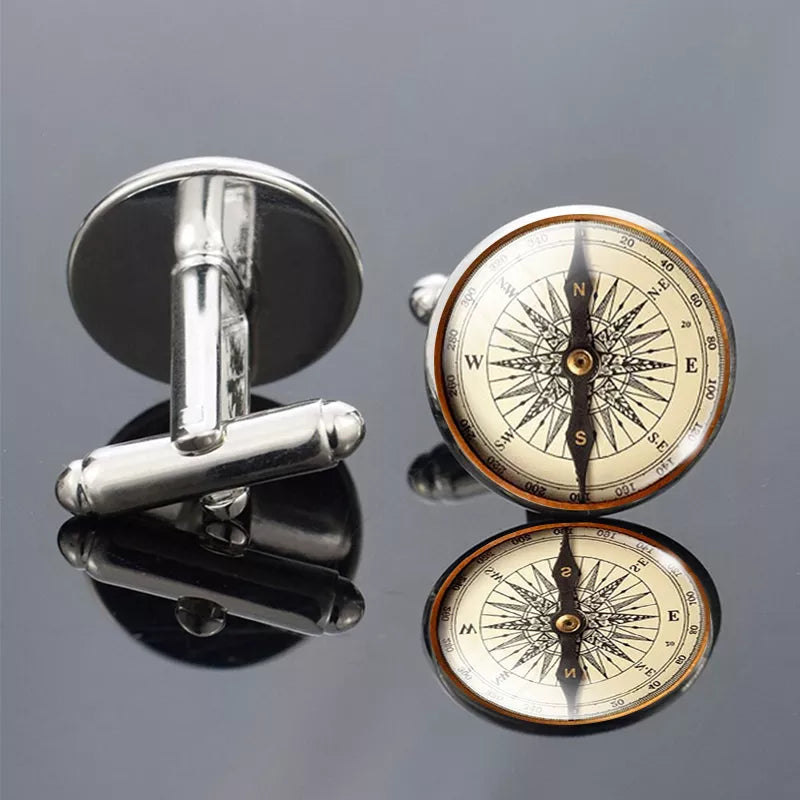 Vintage Compass Picture Print Cufflinks Men Fashion Wedding Cufflinks Suit Cuff Link Accessories Gift for Him