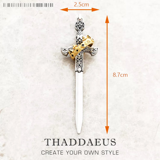 Large Sword With Crown Pendant Fashion Vintage Jewelry Europe 925 Sterling Silver Gift For Woman & Men