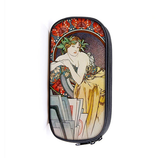 Oil Painting By Alphonse Mucha Print Makeup Bag Pencil Bag Women Makeup Bag Teenager Pencil Box Pencil Cases Cosmetic Cases