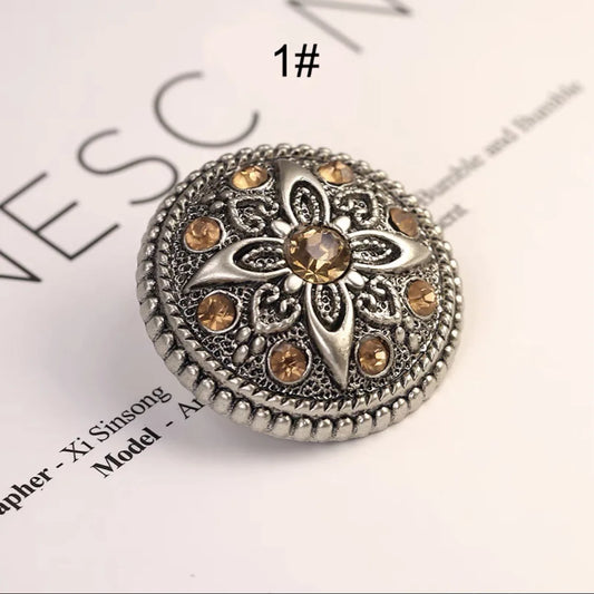 Fashion Metal Yellow Rhinestone Button Vintage Ladies Knitwear Suit Coat DIY 6PCS/Lot Decorative Round Buttons