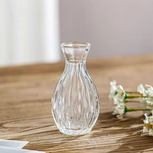 Vintage Embossed Vase Mini Glass Vase Wedding Party Transparent Hydroponics Plant Flower Vase Desktop Ornaments Home Decoration